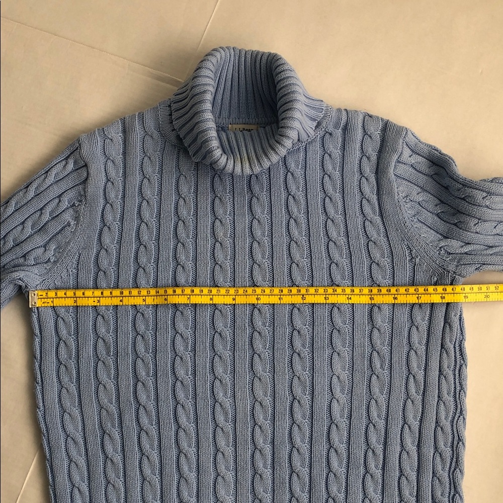 L.L. Bean Two Cotton Cable Knit Turtleneck Sweaters Purple and Blue Medium - Picture 9 of 12
